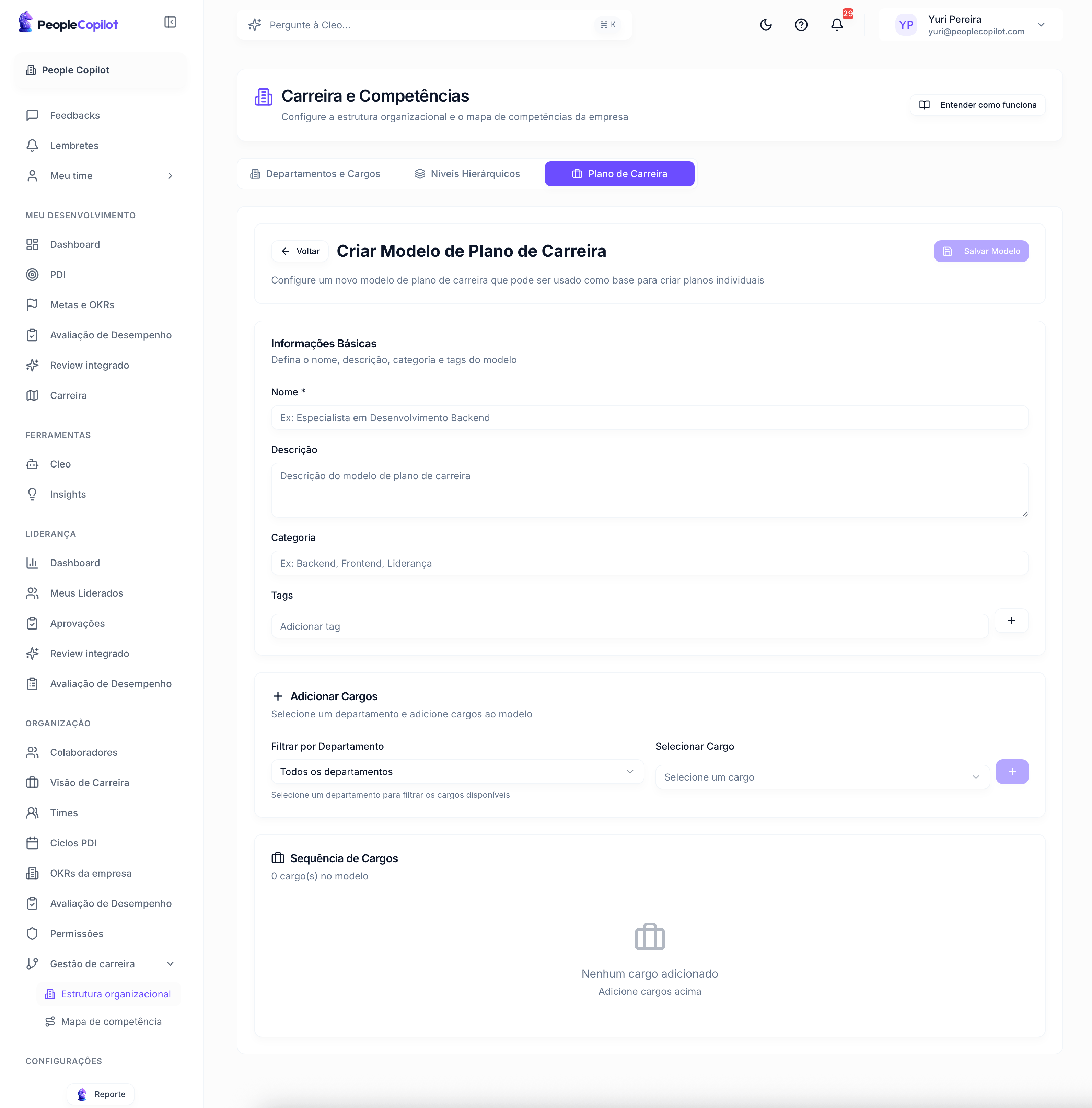 Interface Plano de Carreira — preview — 1 de 5