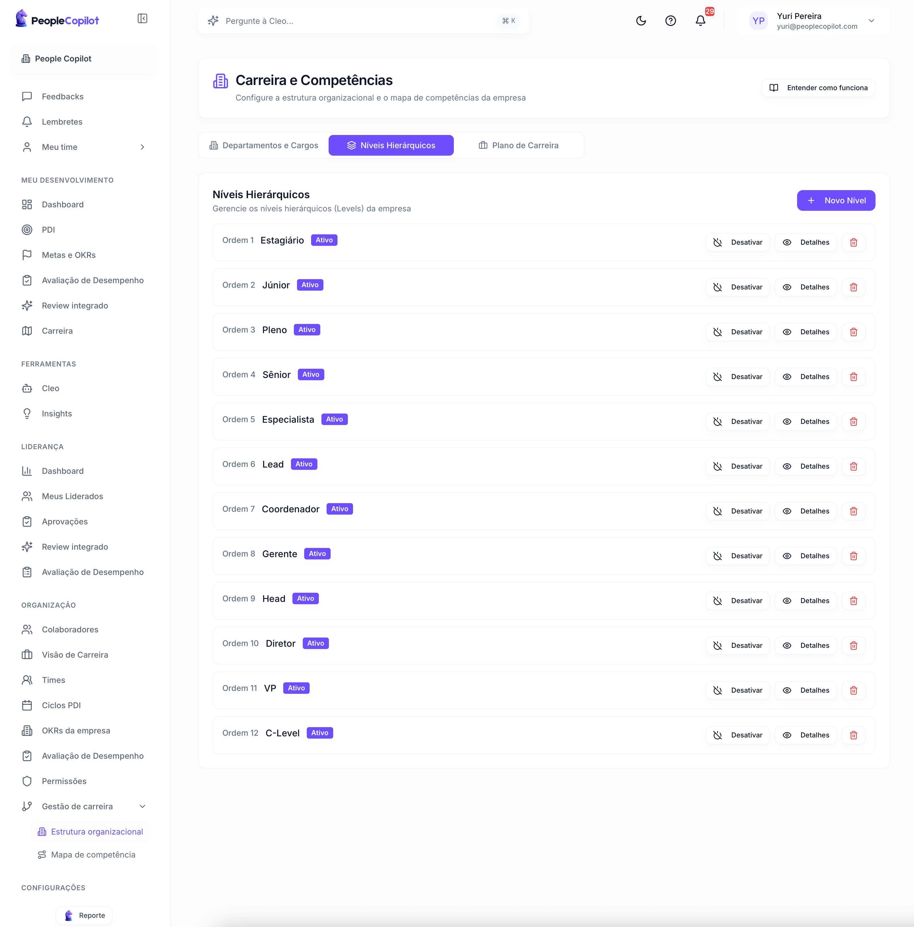 Interface Plano de Carreira — preview — 2 de 5