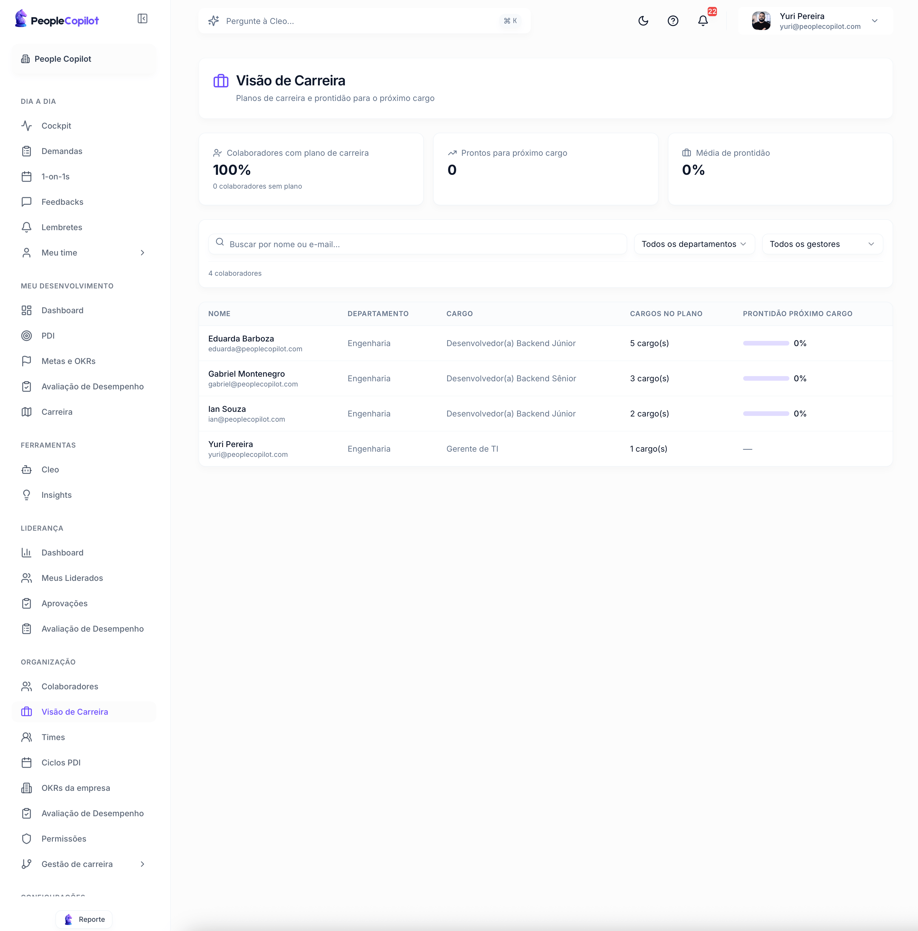 Interface Plano de Carreira — preview — 3 de 5