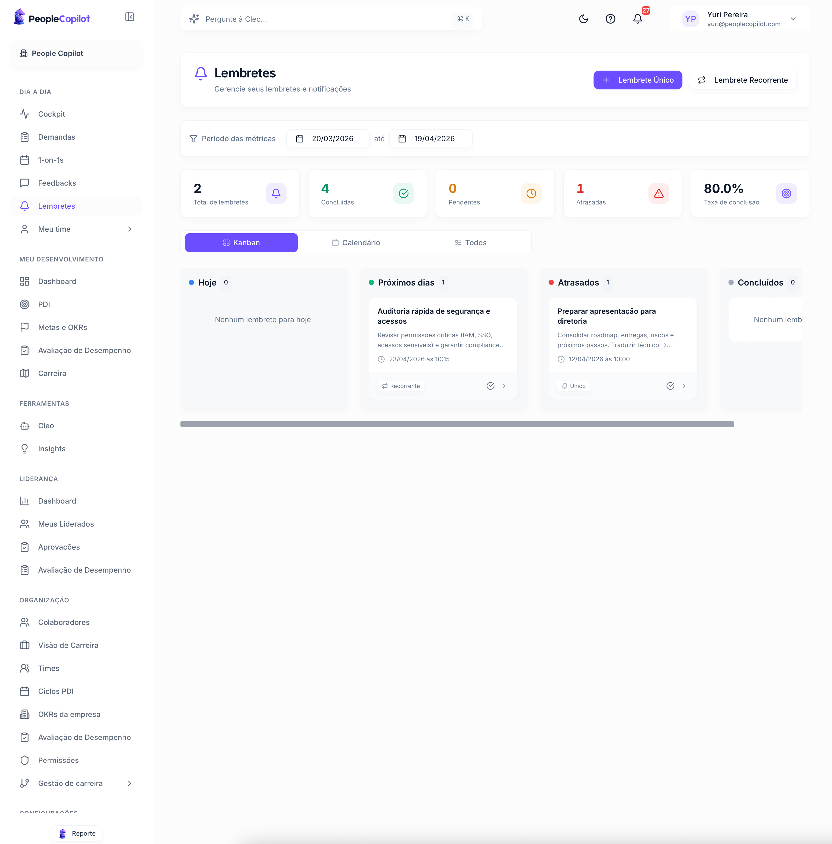 Interface Lembretes — preview — 1 de 5