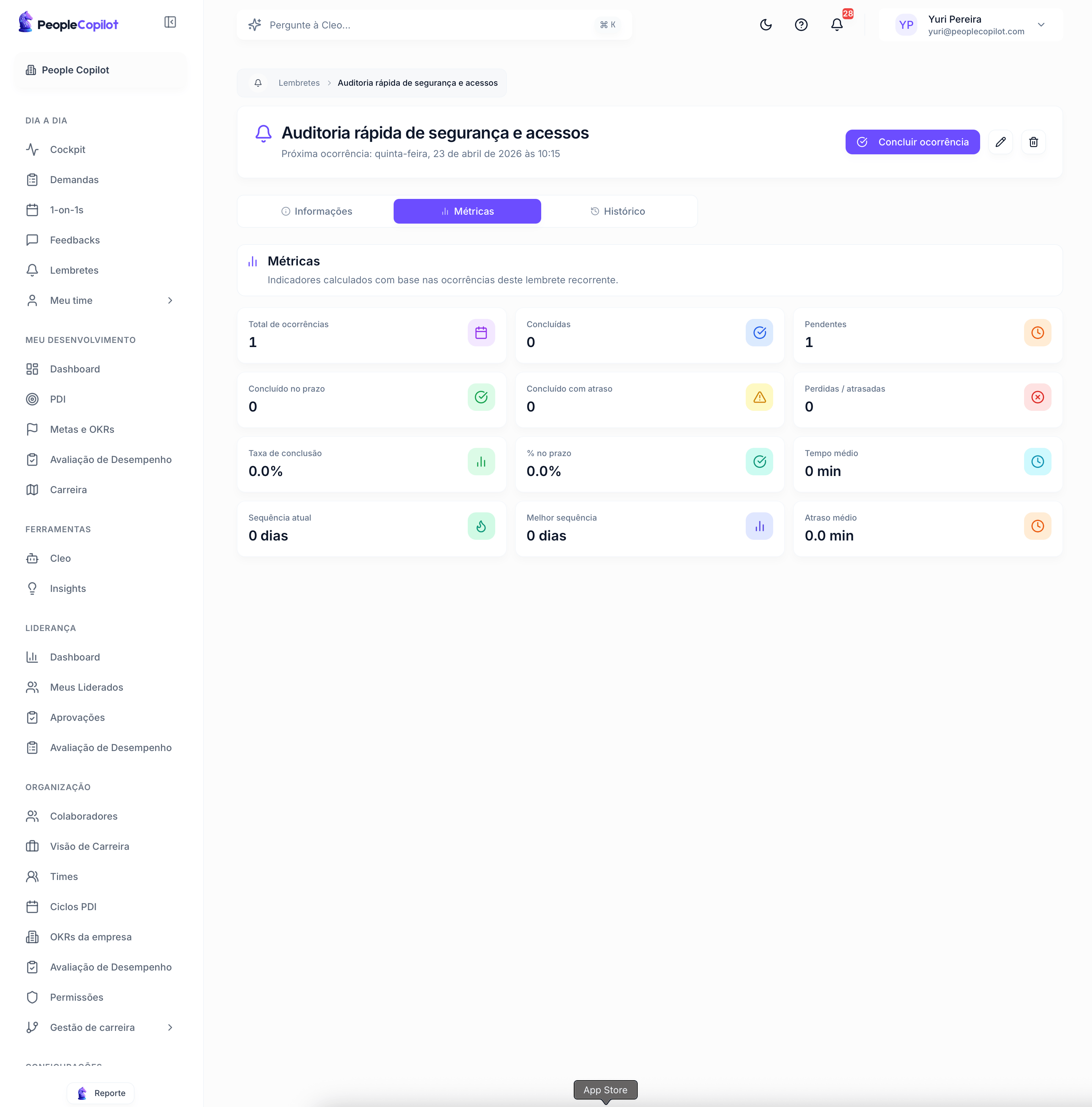 Interface Lembretes — preview — 2 de 5