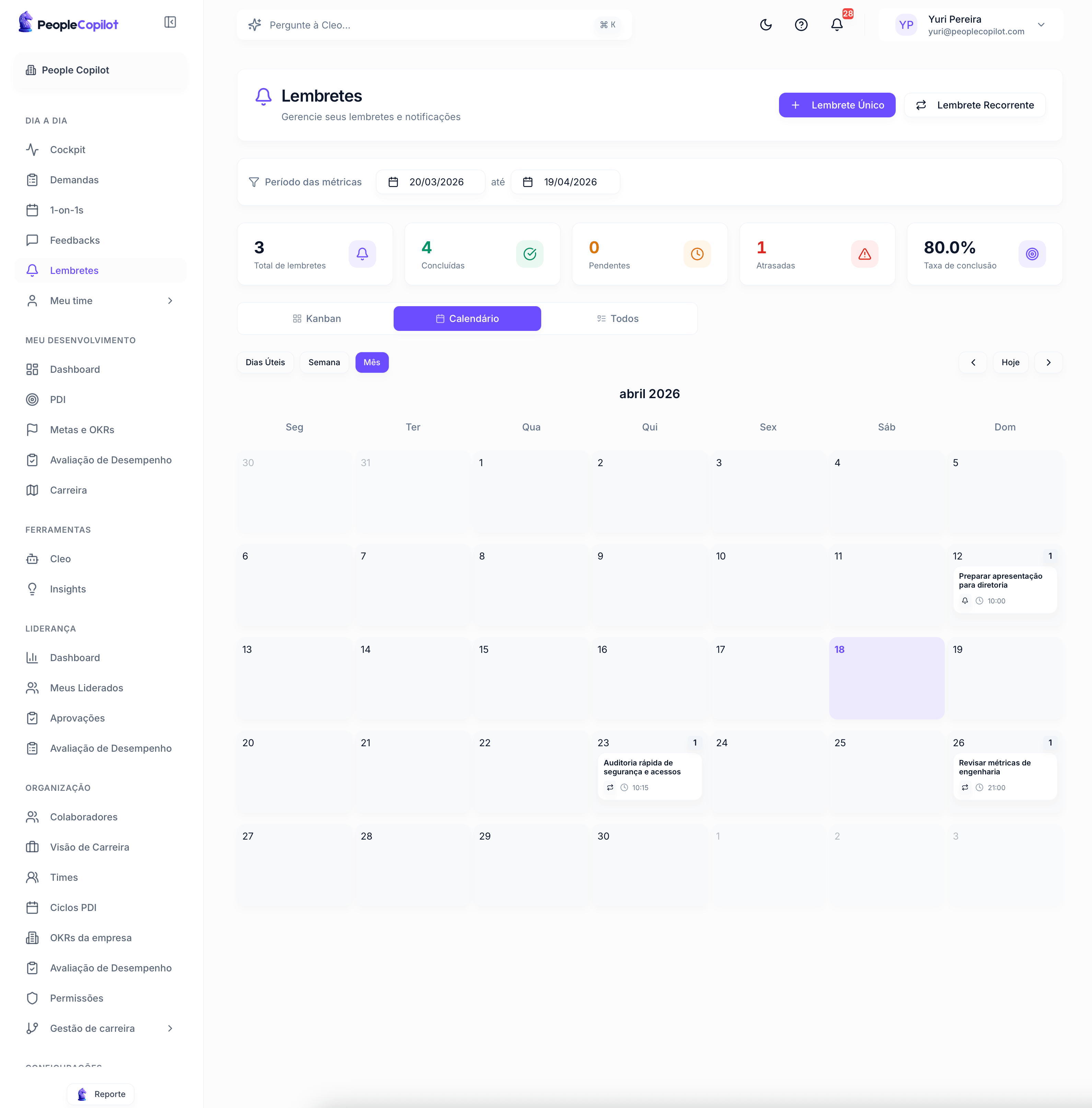 Interface Lembretes — preview — 3 de 5