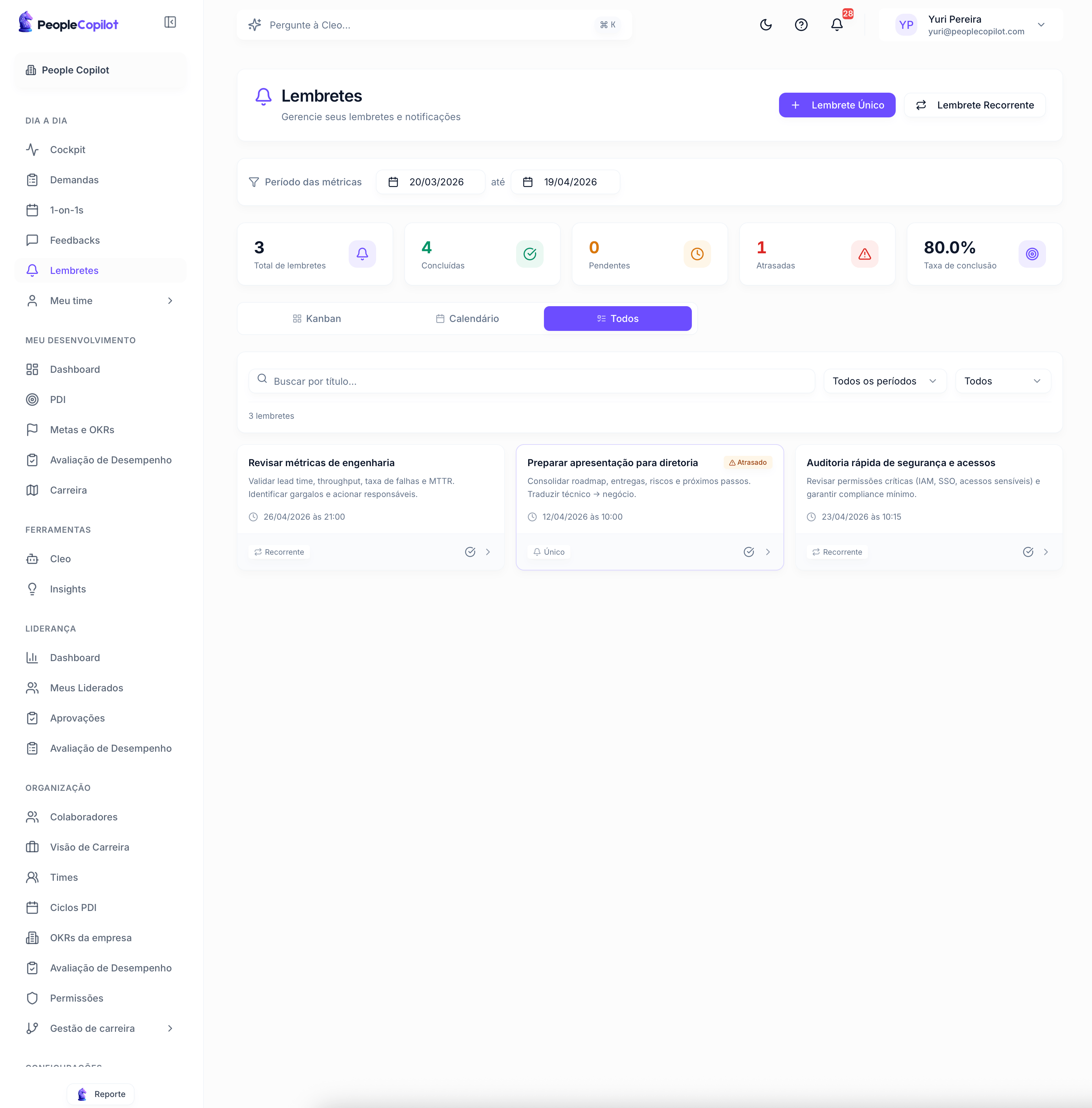 Interface Lembretes — preview — 4 de 5