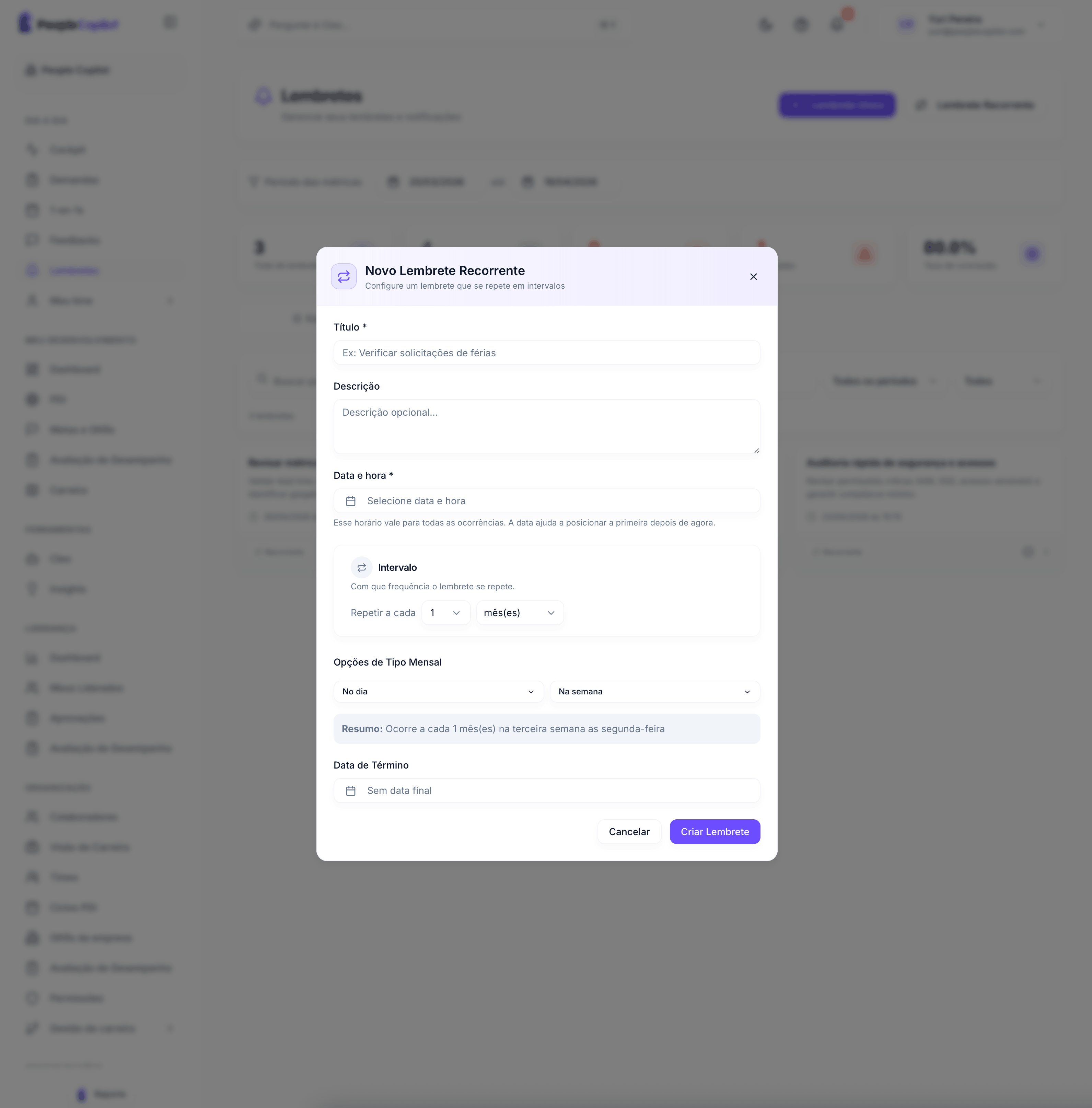 Interface Lembretes — preview — 5 de 5