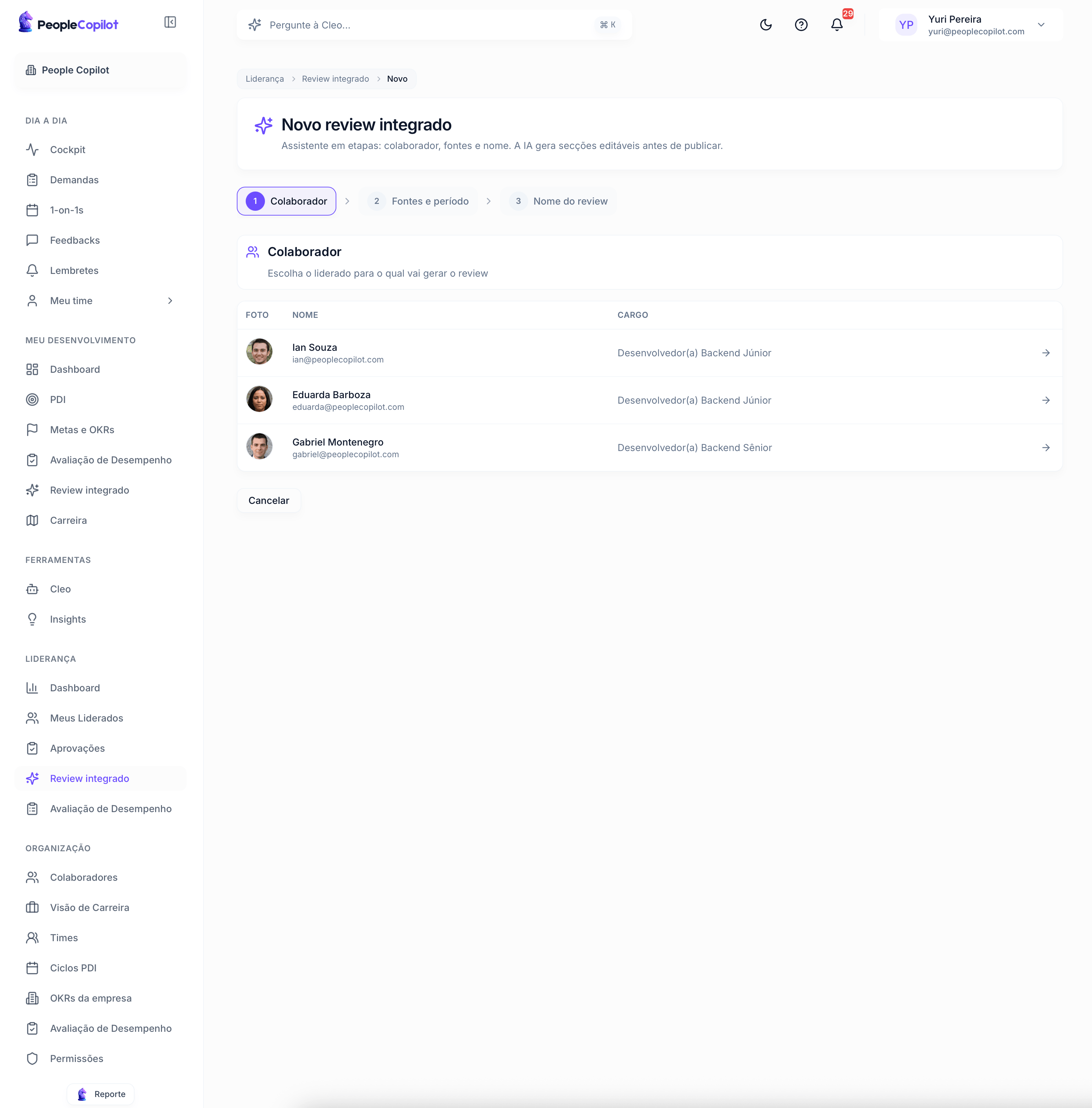 Interface Review integrado — preview — 1 de 4