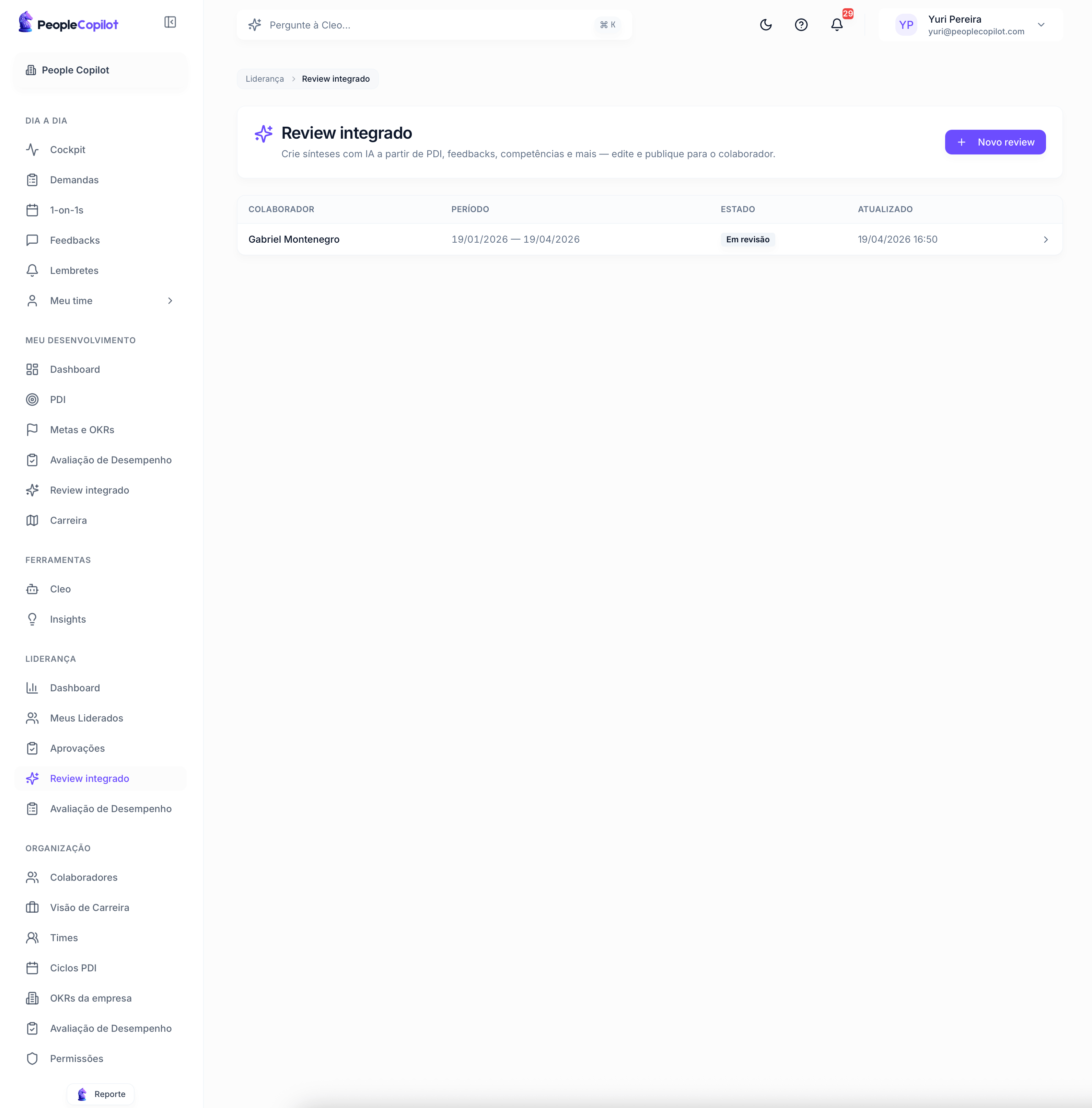 Interface Review integrado — preview — 2 de 4